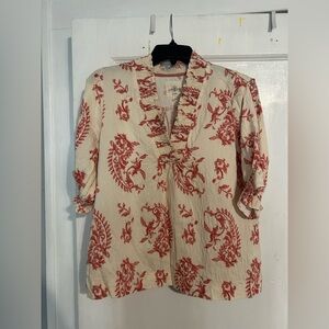 Umgee Cream and Red Textured Blouse